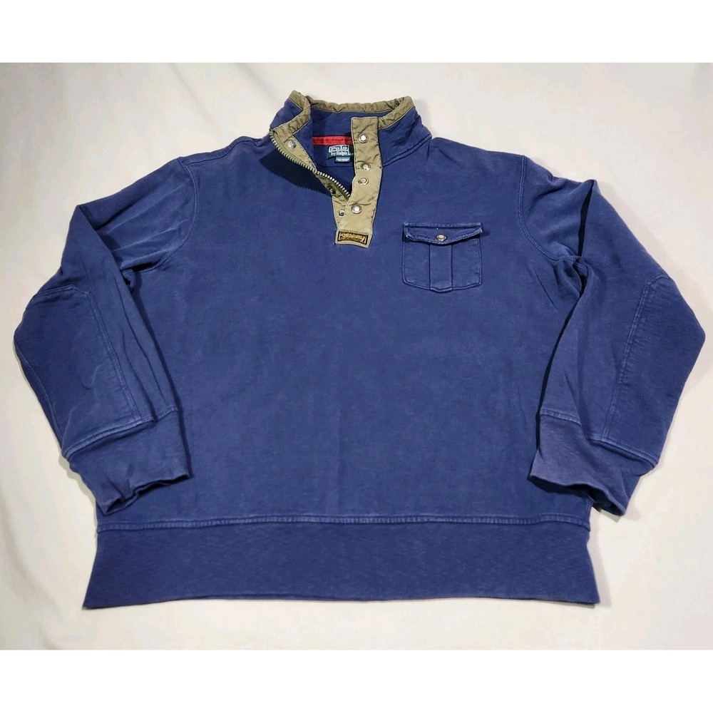 Retro Vintage Polo Ralph Lauren 1/4 Button Snap Pullover Utility Sweatshirt XXL